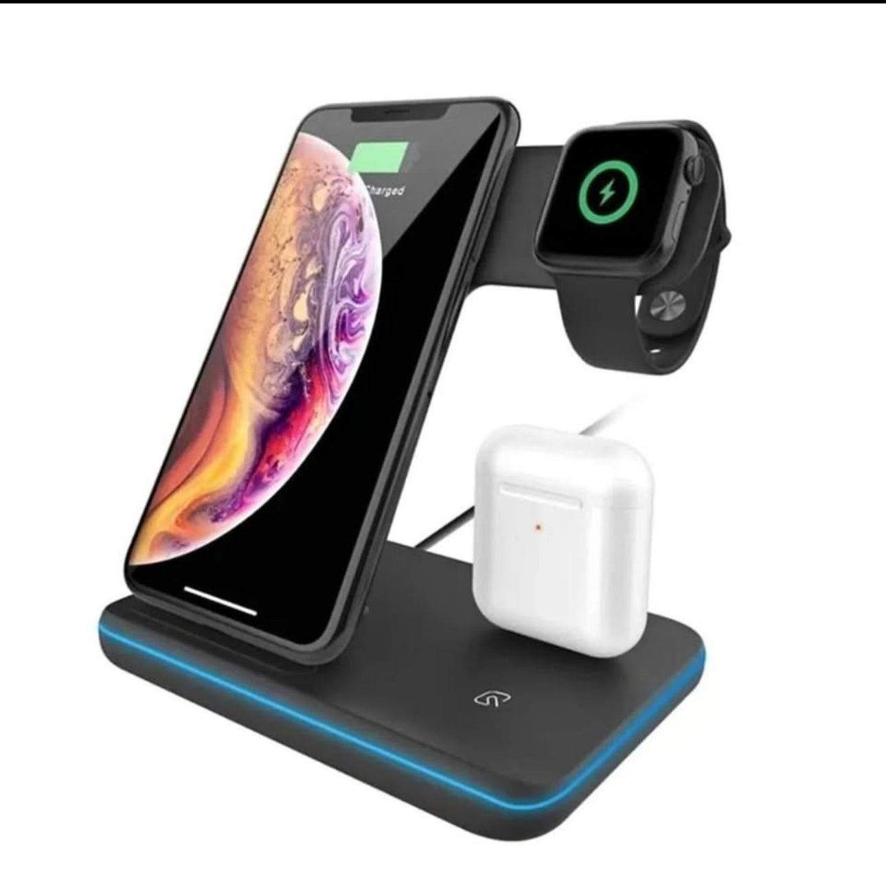 Cargador triple inalámbrico para iPhone, AirPods, Smartwatch